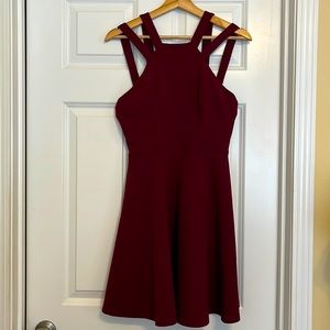 Burgundy Double Straps, High Neckline Dress. Size 7/8